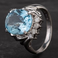 Pre-Owned Platinum 3.76ct Aquamarine and 0.21ct Diamond Ring 4340012