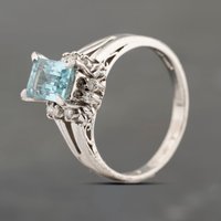 Pre-Owned Platinum 0.96ct Aquamarine and 0.13ct Diamond Rectangular Cluster Ring 43401021