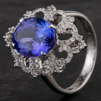 Pre-Owned 18ct White Gold 4.40ct Tanzanite and 0.43ct Diamond Cluster Ring 4341016