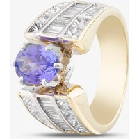 Pre-Owned 18ct Yellow Gold Oval Cut Tanzanite and Diamond Three Row Dress Ring 43411001