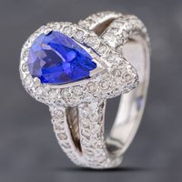Pre-Owned 14ct White Gold 1.86T Pear Cut Tanzanite and Brilliant Cut Diamond Cluster Ring 43411019