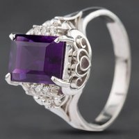 Pre-Owned Platinum Amethyst and Brilliant Cut Diamond Rectangle Cut Dress Ring 4342019