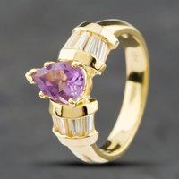 Pre-Owned 18ct Yellow Gold Pear Shaped Amethyst and Baguette Cut Diamond Dress Ring 43421003