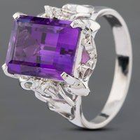Pre-Owned Platinum Amethyst and 0.06ct Brilliant Cut Diamond Dress Ring 43421004