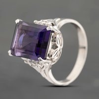 Pre-Owned Platinum Amethyst and 0.08ct Diamond Rectangular Dress Ring 43421008
