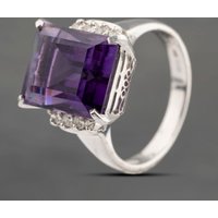 Pre-Owned Platinum 7.48ct Amethyst and 0.12ct Brilliant Cut Diamond Rectangular Dress Ring 43421009