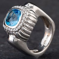 Pre-Owned 14ct White Gold Blue Topaz and 0.30ct Brilliant Cut Diamond Cluster Ring 4345008