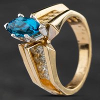 Pre-Owned 9ct Yellow Gold Topaz and Brilliant Cut Diamond Set Shoulders Dress Ring 4345011