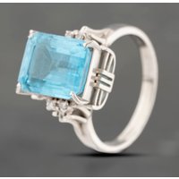 Pre-Owned Platinum 6.37ct Blue Topaz and 0.06ct Diamond Rectangular Dress Ring 43451015