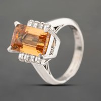 Pre-Owned Platinum 4.84ct Imperial Topaz and 0.43ct Square Cut Diamond Oblong Dress Ring 43451017