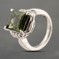 Pre-Owned Platinum 8.04ct Green Tourmaline and 0.16ct Diamond Rectangular Dress Ring 43461003