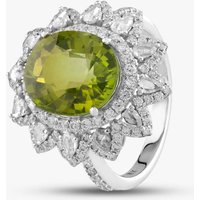 Pre-Owned 18ct White Gold Green Tourmaline and Diamond Large Oval Cluster Ring 434615640