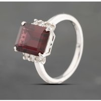 Pre-Owned Platinum Garnet and 0.20ct Brilliant Cut Diamond Rectangular Dress Ring 43471005