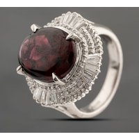 Pre-Owned Platinum 8.54ct Cabochon Cut Garnet and 1.13ct Diamond Cluster Ring 43471009
