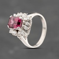 Pre-Owned Platinum 2.25ct Garnet and 0.56ct Diamond Rectangular Cluster Ring 43471011