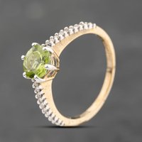 Pre-Owned 9ct Yellow Gold 1.00ct Peridot and 0.17ct Brilliant Cut Diamond Round Dress Ring 43541007