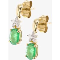 9ct Gold Oval Emerald Diamond Cluster Dropper Earrings VE0S296 9KY/EM