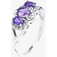 9ct White Gold Amethyst and Diamond Triple Cluster Twist Ring 51Y38WG/2-10 Q