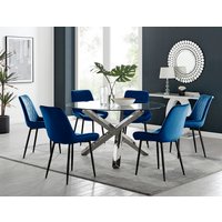 FurnitureboxUK, Vogue Round Dining Table 6 Pesaro Black Leg Chairs - Blue FurnitureboxUK, Vogue Round Dining Table 6 Pesaro Black Leg Chairs - Blue
