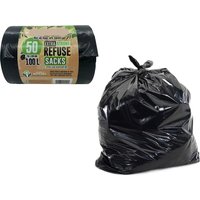50 Heavy Duty Black Bin Bags Refuse Sacks 100L - Black