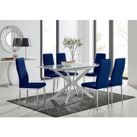 LIRA 120 Extending Dining Table and 6 Velvet Milan Chairs - Navy