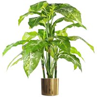 Spotted Evergreen Tree Artificial Plant - Green With Gold Planter