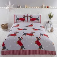 Dachshund Through The Snow Duvet Cover Set - Grey / Single