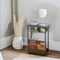 Industrial Rustic 3 Tier Side Table With Magazine Rack - Grey