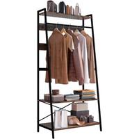 Industrial Hall Tree Coat Rack Stand With 2 Shelves And 8 Hooks - Brown