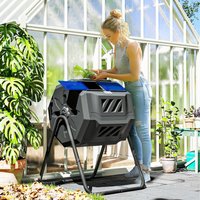 Outsunny Tumbling Compost Bin Outdoor Dual Chamber - Blue