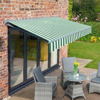 Half Cassette Electric Retractable Awning Charcoal Frame - Green & White Stripe / 3m