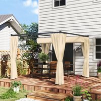 Outsunny Retractable Pergola Canopy with Curtains - Khaki
