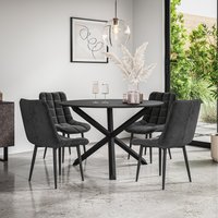 Malvern Round Black Dining Table Set w Black Oak Legs w 4-6 Nova Velvet Chair - Black / 4
