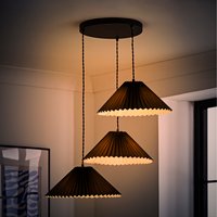 Akira Fabric Pleated Triple Drop Ceiling Pendant Light with LED Bulbs - Black