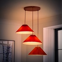 Akira Fabric Pleated Triple Drop Ceiling Pendant Light with LED Bulbs - Burnt Orange