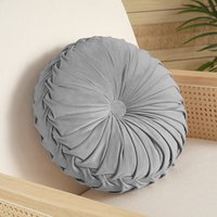 Round Pleated Pumpkin Velvet Cushion 45cm - Grey