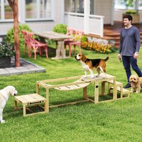 PawHut Wooden Dog Agility Equipment with Soft Bridge - Natural wood finish