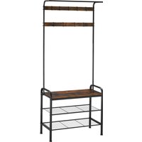 Coat Stand, Shoe Rack, Bench Seat, Hooks - Industrial Wood Dark / 73.5cm