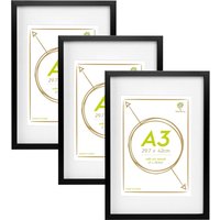 Photo Frames with White A4 Mount - A3 (12" x 17") - Pack of 3 - Black