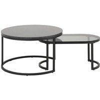 Reykjavik Nesting Coffee Table Set - Black Marble-Effect Top & Grey Glass, Black Hairpin Legs - Black
