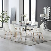 Enna White Glass Extending Dining Table and 6 Corona Gold Leg Chairs - White