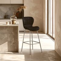 Warton Black Velvet Bar Chair - Silver