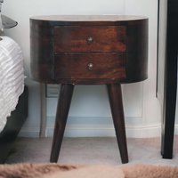 Solid Wood Light Walnut Rounded Bedside Table - Walnut