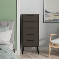 Hong Kong Ready Assembled 5 Drawer Bedside Cabinet - Graphite