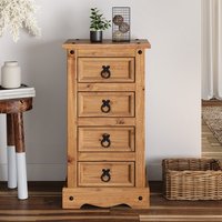 Corona Narrow 4 Drawer Bedside Cabinet Solid Wood Pine Wooden - Brown