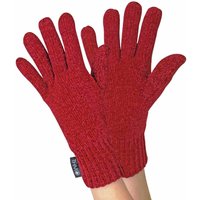Ladies 3M Thinsulate Lined Chenille Thermal Beanie Hat & Gloves Set - Red