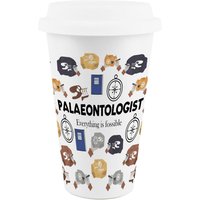 Novelty Palaeontologist Ceramic Travel Mug - Reusable Drinks Cup Gift - White