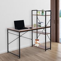 HOMCOM Computer Desk with 4 Tier Bookshelf - Walnut