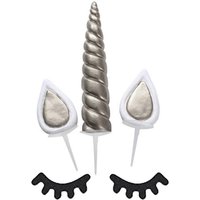 Large Unicorn Cake Decoration With 1 horn, 2 ears and 2 eyelashes - Silver