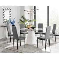 Palma White Marble Effect Dining Table and 6 Milan Black Leg Chairs - Grey